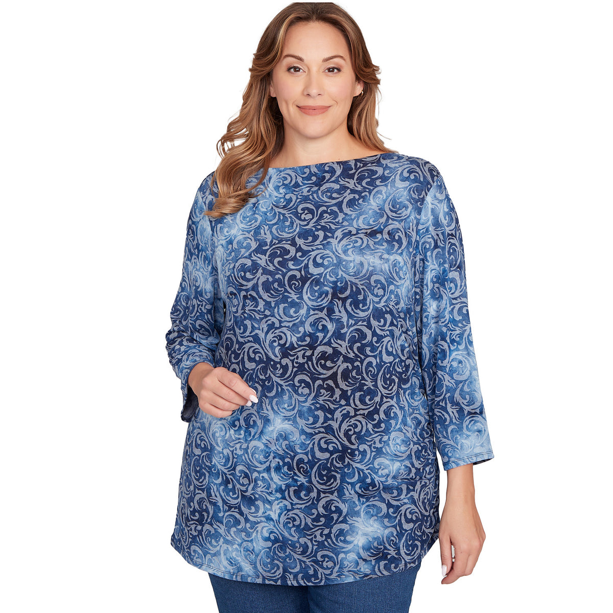 Camiseta Hatchi Estampado Floral Teñido Anudado Talla Grande Índigo - Ruby Rd