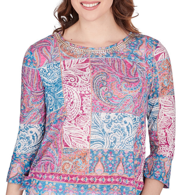 Top de patchwork Shangri-La azul Mediterráneo - Ruby Rd