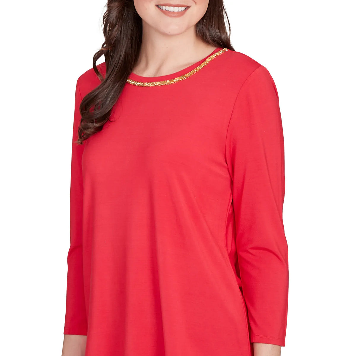 Top de punto liso con cuello redondo adornado Cherry - Ruby Rd