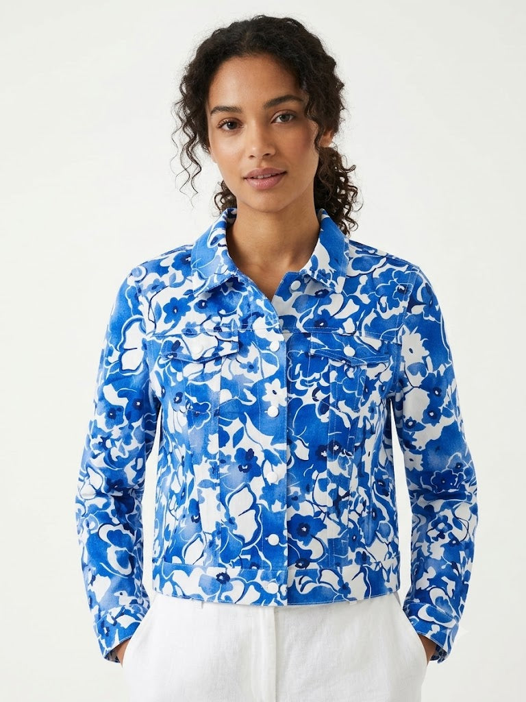 Blusa Estampada Flores Blanco-Azul- Noventa