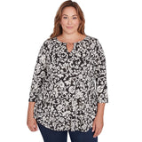 Blusa de punto para mujer Plus con estampado Batik Scroll Dew Drop marfil multiculor - Ruby Rd