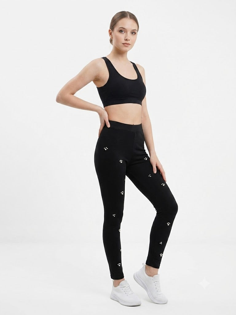 Legging de punto de mujer de poliester/spandex, negro