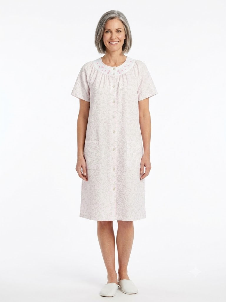 Ladies Trapunto Duster w /  Snaps & Pockets Pink