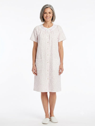 Bata de mujer acolchada con broches y bolsillos, rosa