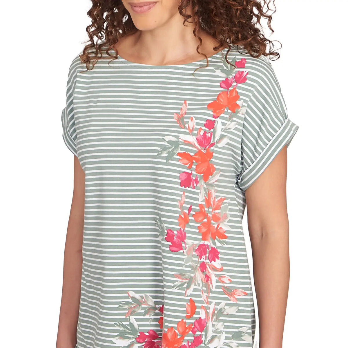 Camiseta de punto a rayas florales color laurel multicolor - Ruby Rd