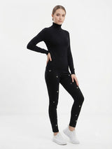 Legging de punto de mujer de poliester/spandex, negro
