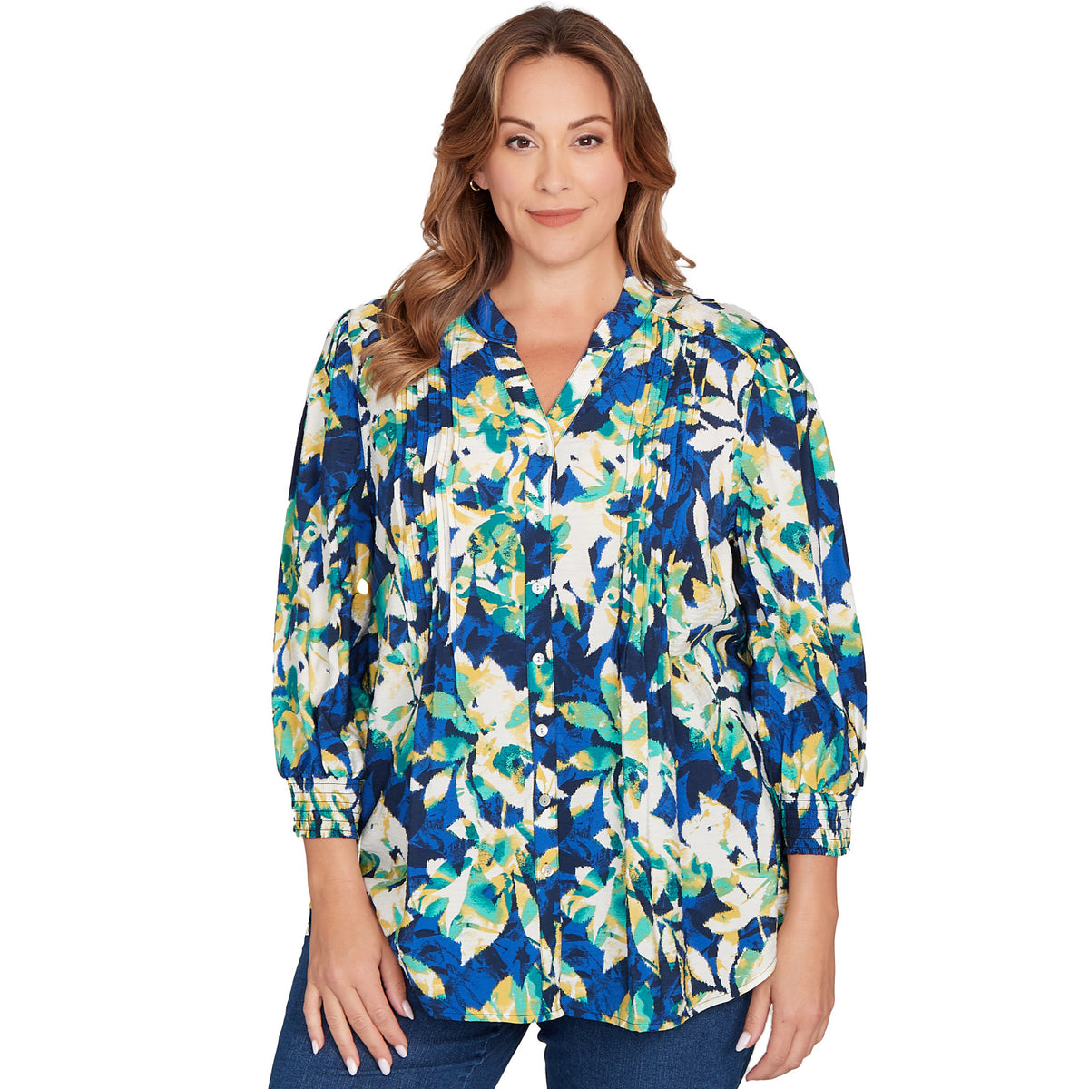Blusa de gasa sedosa con botones y estampado floral talla grande - Ruby Rd