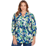 Blusa de gasa sedosa con botones y estampado floral talla grande - Ruby Rd