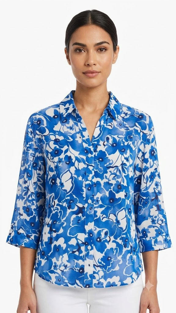 Blusa Estampada Blanco-Azul   - Noventa