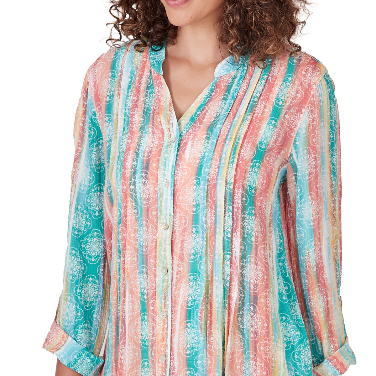 Blusa con botones y rayas tejidas Azul Luna - Ruby Rd
