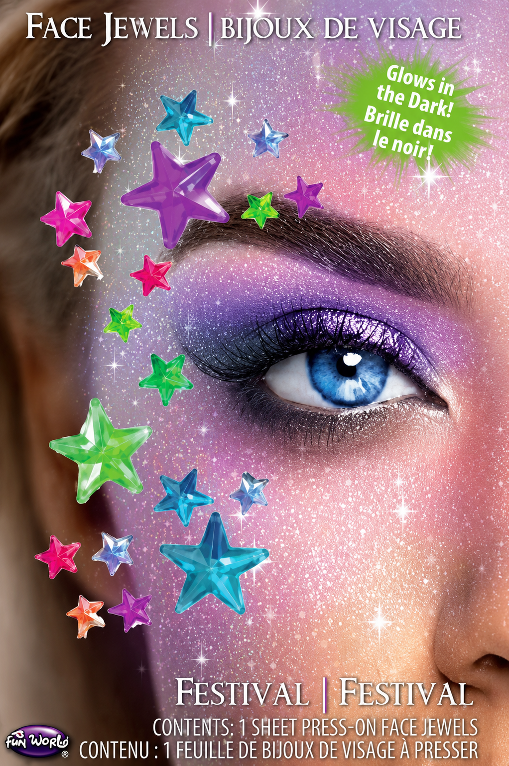 Joyas faciales que brillan en la oscuridad festivas