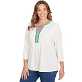 Blusa de Talla Grande con Escote Dividido Texturizado Adornado - Ruby Rd