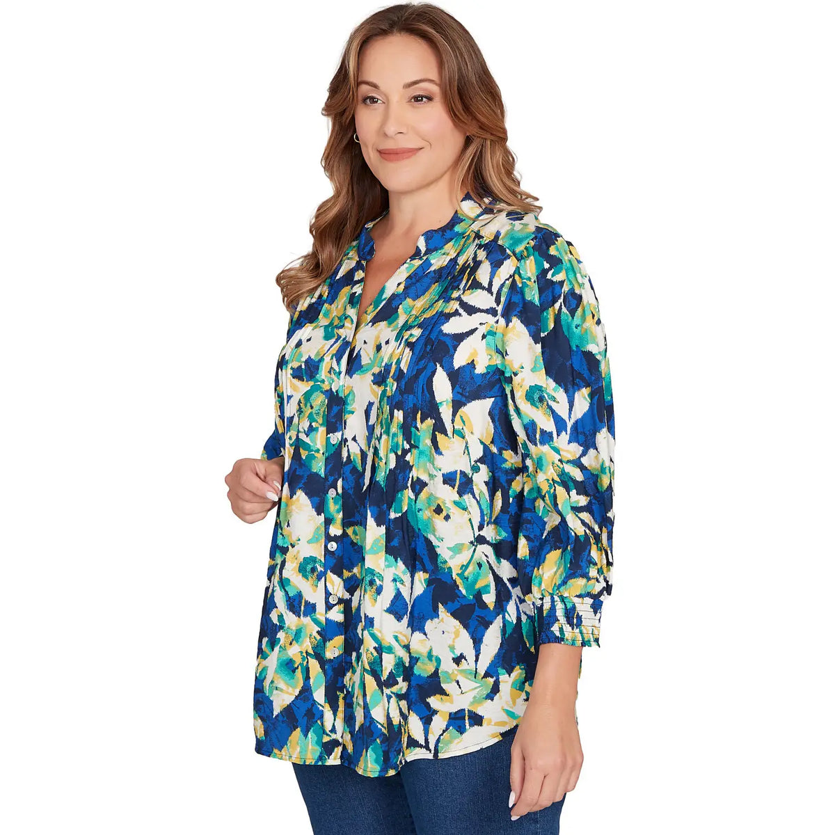 Blusa de gasa sedosa con botones y estampado floral talla grande - Ruby Rd