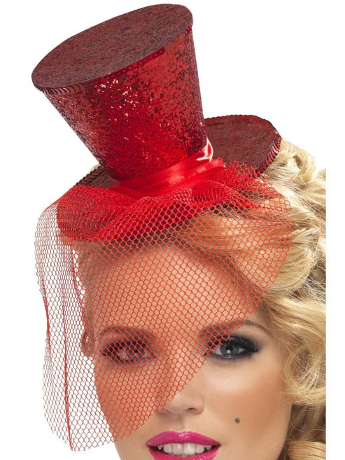 Mini sombrero de copa Fever con diadema, rojo