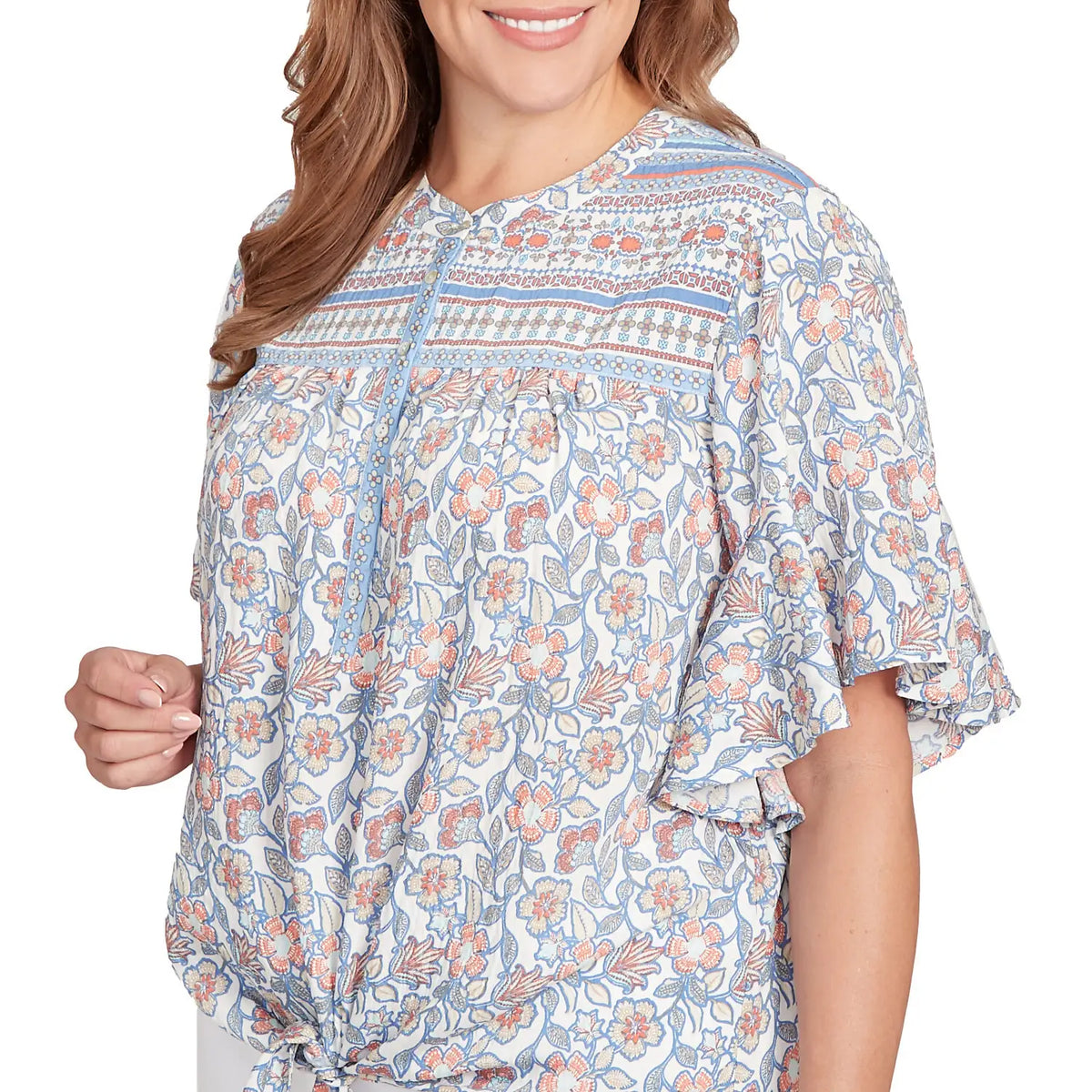 Camiseta Henley con nudo frontal y estampado floral vintage Plus - Ruby Rd