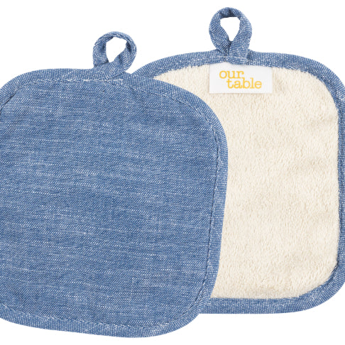 Juego de 2 agarraderas de chambray Strada - 20,32 cm x 20,32 cm - Azul