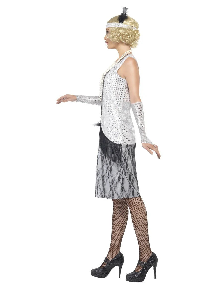 Flapper Costume, Silver, with Dress