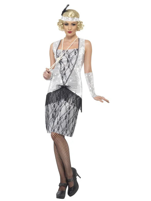 Flapper Costume, Silver, with Dress