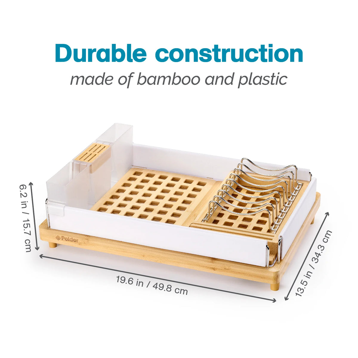 Escurridor de platos de bambú de gran capacidad, blanco
