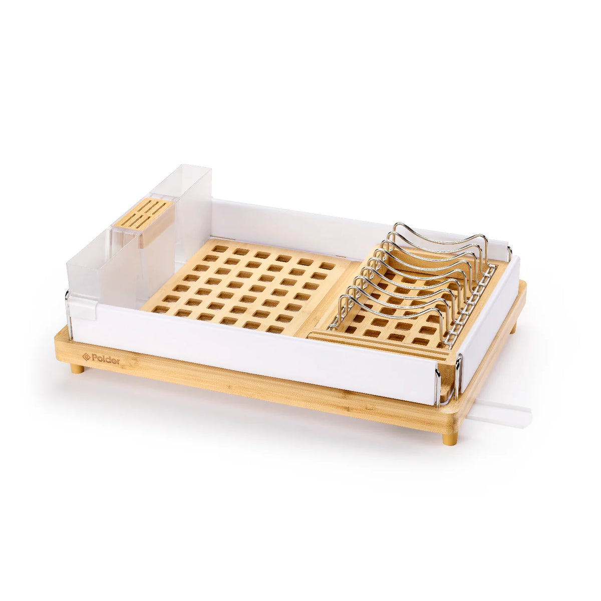 Escurridor de platos de bambú de gran capacidad, blanco