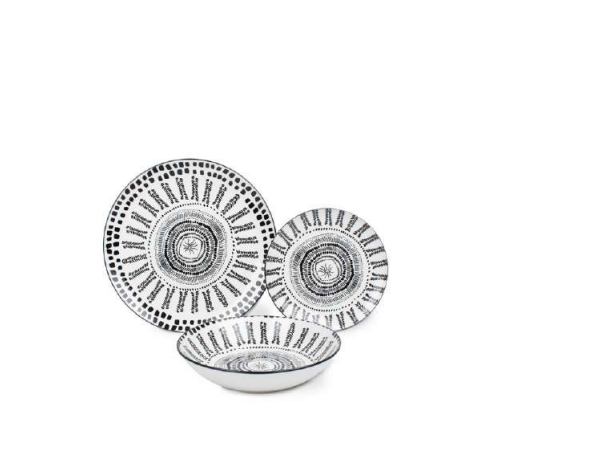 Juego de vajilla 12 piezas (platos) Blanco-Negro