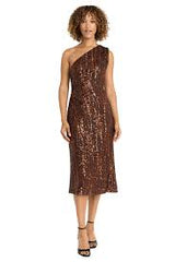Vestido de cóctel ajustado elegante de lentejuelas midi marrón - Maggy London