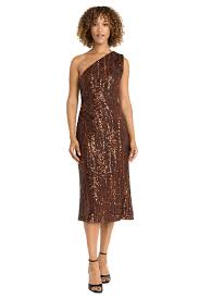 Vestido de cóctel ajustado elegante de lentejuelas midi marrón - Maggy London