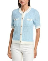 Contrast Trim Short Sleeve Sweater Blue/White- Nanette Lepore