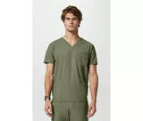 Pijama sanitario de hombre con cuello de pico y 3 bolsillos - Verde oliva