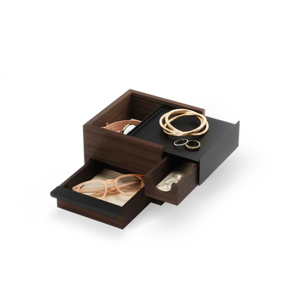 Caja de mini almacenaje Stowit negra / nogal