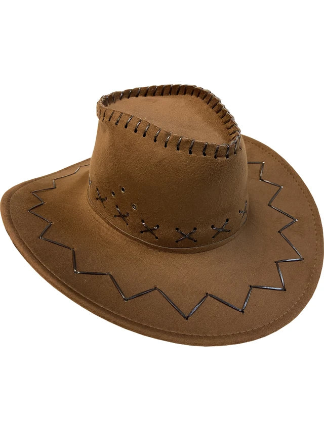 Adult's Rodeo Brown Leather Look Cowboy Hat