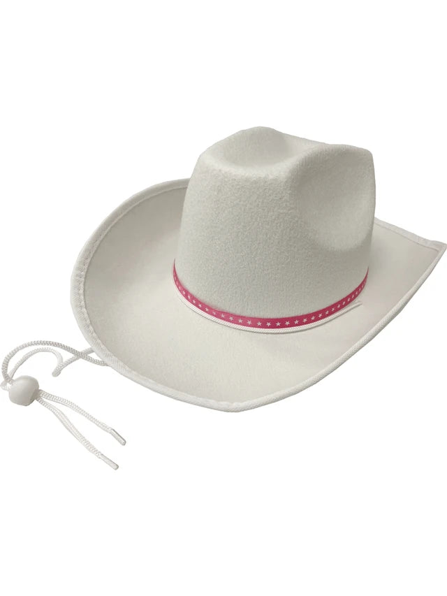 Adult's Fashion Doll White Cowboy Hat With Pink Hat Band