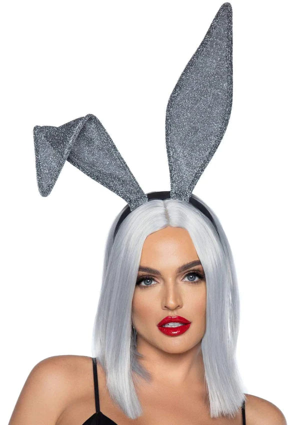 Glitter Bunny Ear Headband Silver