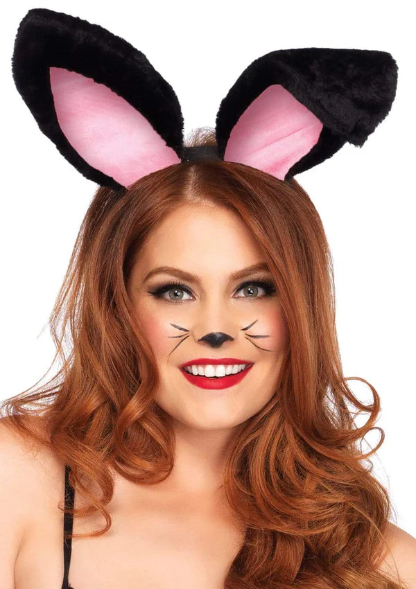 Diadema de orejas de conejo de peluche negra