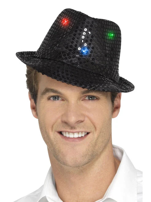 Sombrero Trilby de Lentejuelas Iluminado, Negro