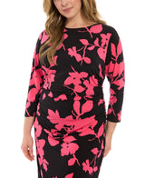 Vestido midi fruncido elegante negro-baya (talla grande) - London Times