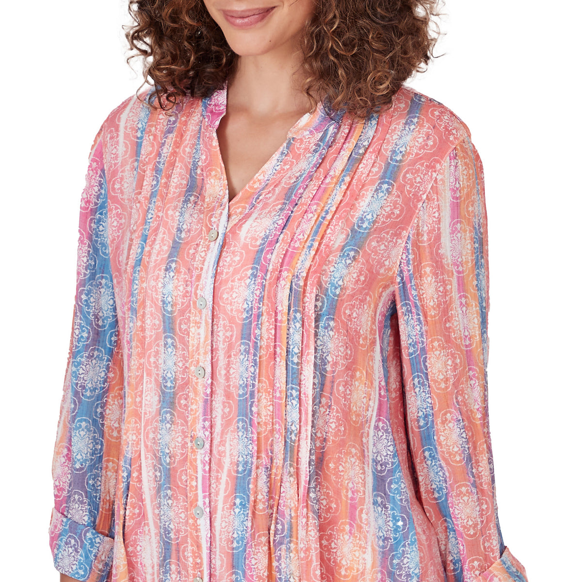 Top delantero abotonado de rayas tejidas en multicolor de loros - Ruby Rd