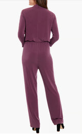 3/4 Sleeve Cutout Neck Jumpsuit Eggplant - London Times