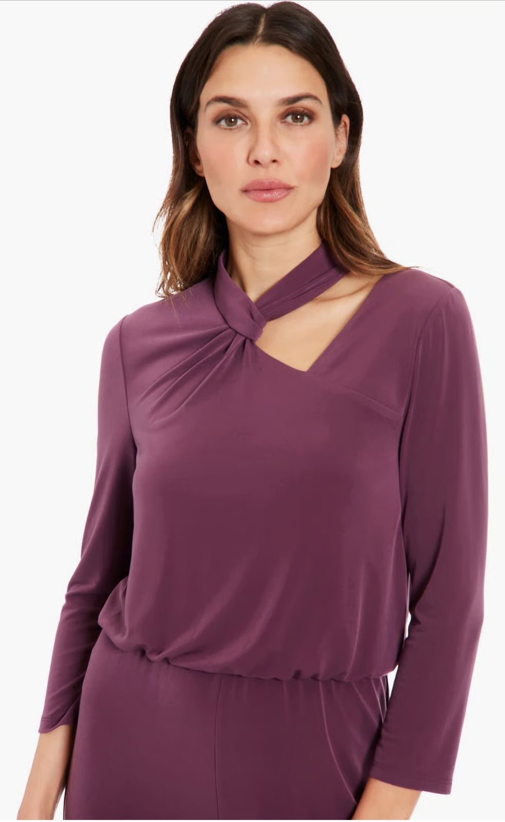 3/4 Sleeve Cutout Neck Jumpsuit Eggplant - London Times