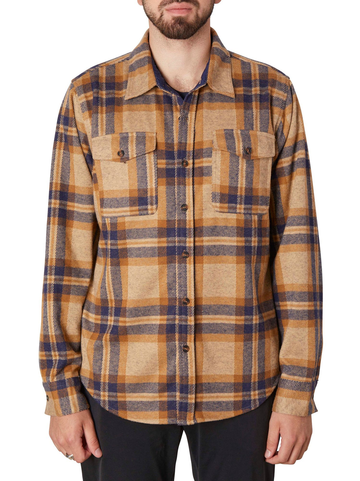 Chaqueta de punto tipo camisa en cuadros tartán color tostado/azul marino
