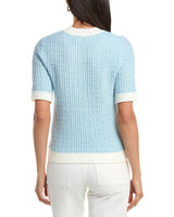 Contrast Trim Short Sleeve Sweater Blue/White- Nanette Lepore
