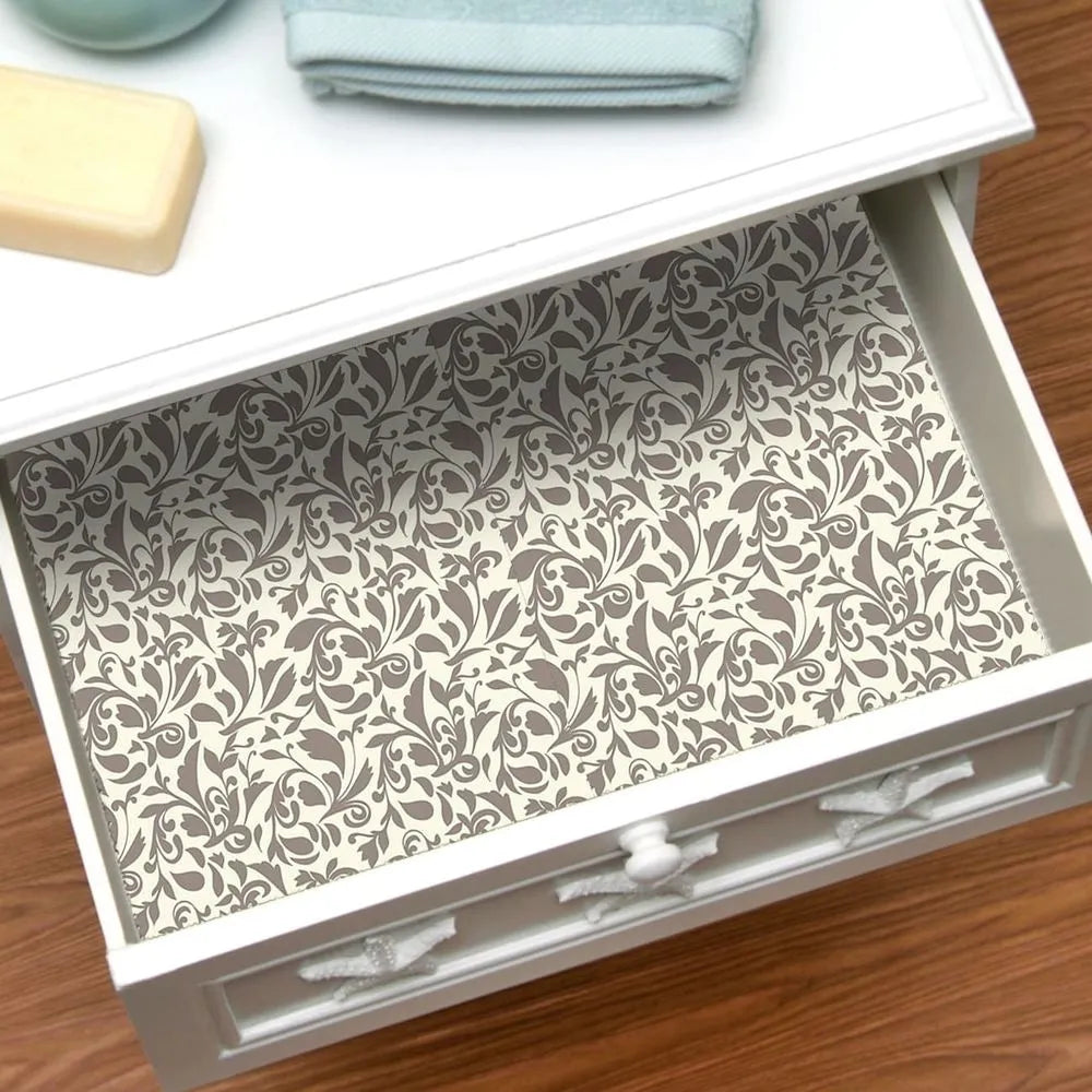 Revestimiento antideslizante, estampado, gris Provenza, blanco de 30.5 cm x 3 m