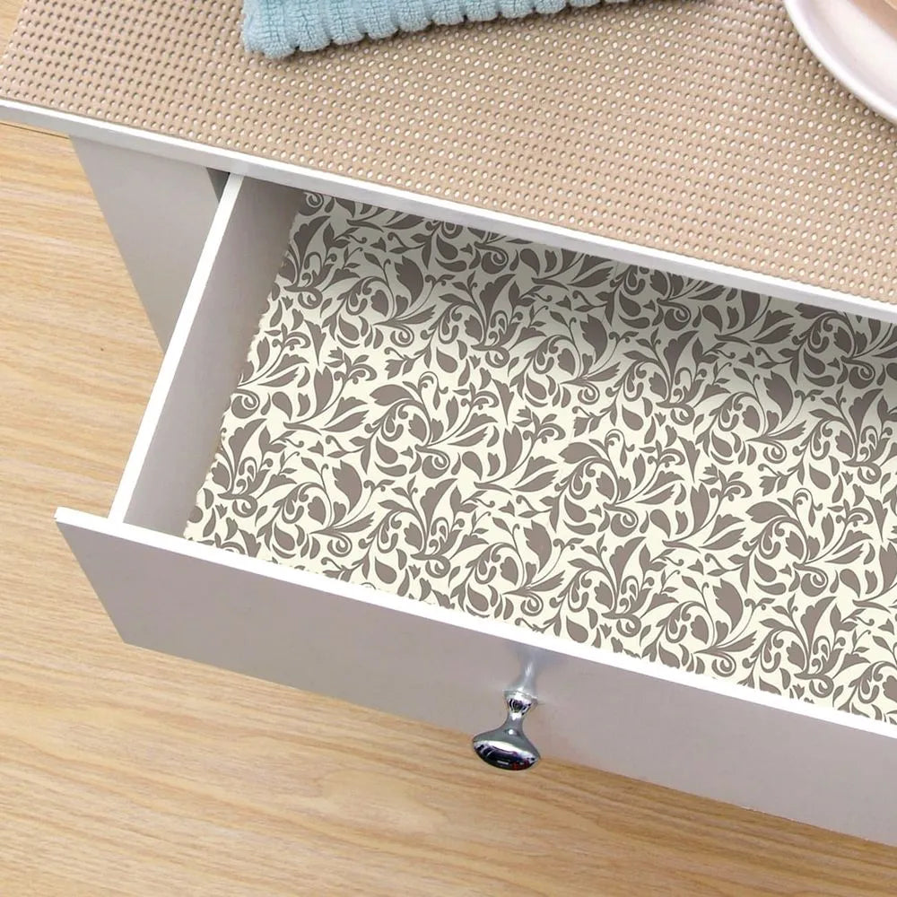 Revestimiento antideslizante, estampado, gris Provenza, blanco de 30.5 cm x 3 m