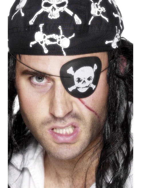 Parche de pirata, con calavera y tibias cruzadas