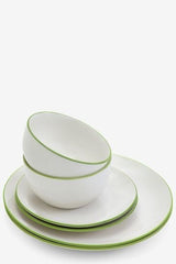 12-Piece Dinnerware Set White- Green