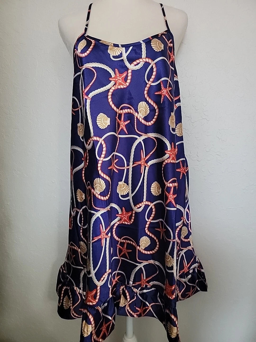 Chemise de satén con espalda olímpica, color azul marino