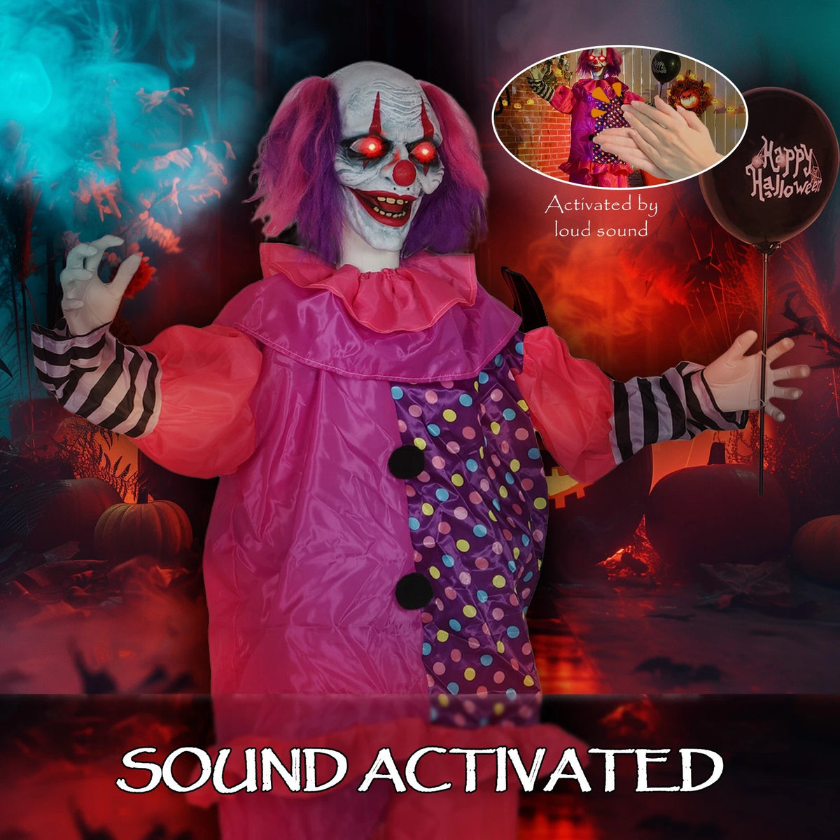 Payaso animado de 1.73 m de altura con globo