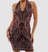 Vestido Halter con Brillantina Vino/Dorado - Saltado