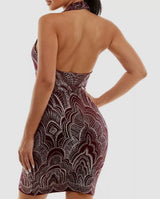 Vestido Halter con Brillantina Vino/Dorado - Saltado