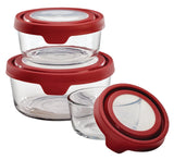 6 pc. Round Food Storage w/Lids Clear/Cherry